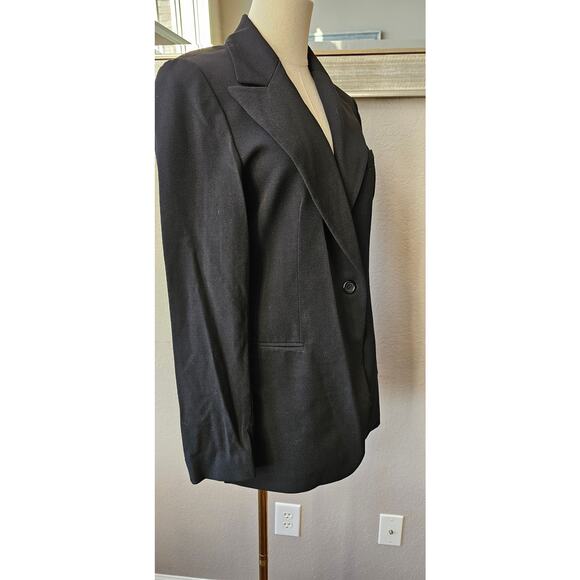 Zara Single Breasted Long Blazer Jacket‎ Women 8 Black Career Office Wool Blend - Picture 3 of 4
